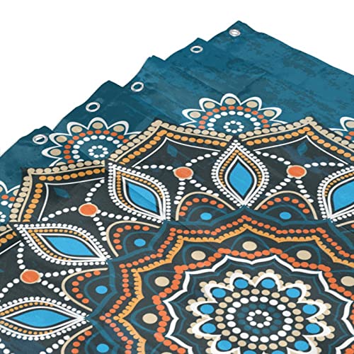 Ornamental Mandala Shower Curtain, Indian Hippie Bohemian Art Floral Texture Pattern,Cloth Fabric For House And Home Bathroom Decor Set With 12 Hooks,Navy Blue 66X72Inch(168X183Cm) #TOP4