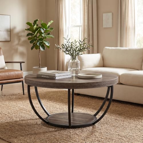 Image of Tribesigns 31.7 inch Round Wooden Coffee Table with Storage Pedestal