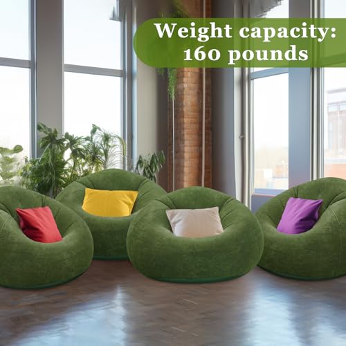 Image of Realspring Inflatable Bean Bag Chairs Outdoor Blow up Camping Chairs Inflatable Lazy Sofa Folding Portable Bean Bag Loungers Couch for Movie Night(Dark Green,4 Pcs)