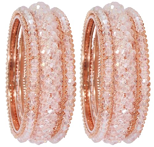 Image of NMII Stylish Pearls Alloy Metal Kada Bangles Set For Women and Girls | Fancy Metal Bangles | Trendy Design Bangles For Girls | Wedding, Party, Shadi Fashion Jewellery-Set of 6 Bangles