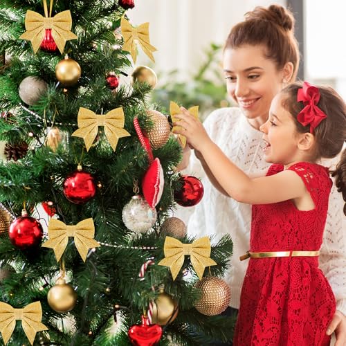 Lazos de Navidad dorados que no pierden la forma de 5x7 pulgadas para tu árbol 8