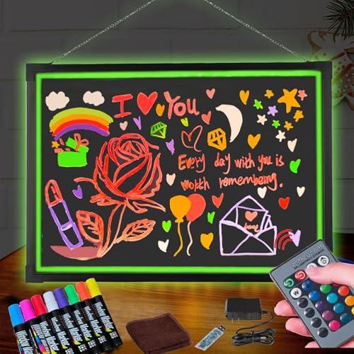 Led Drawing Board for Kids, Sensory Acrylic Dry Erase Board with Light, Neon LED Writing Board Doodle Board Toys for Autism ADHD, LED Message Advertising Signage Board, Birthday Adult Boys Girls Gifts