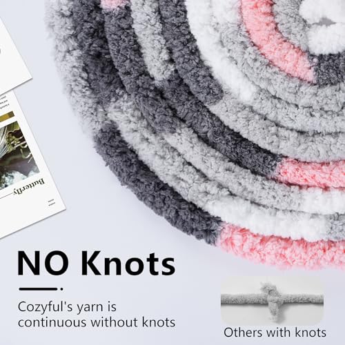 Image of Cozyful Chunky Yarn for Hand Knitting - #10 Chunky Chenille Blanket Yarn, Jumbo Big Thick Chunky Yarns for Crocheting, Tie Dye Bulky Knit Yarns, 8 Skein (20 yds 8 oz Each Skein), Pink & Grey & White