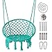 LAZZO Round Hammock Chair with Hanging kit, Hanging Knitted Mesh Cotton Rope Macrame Swing, 260 Pounds Capacity, 23.6