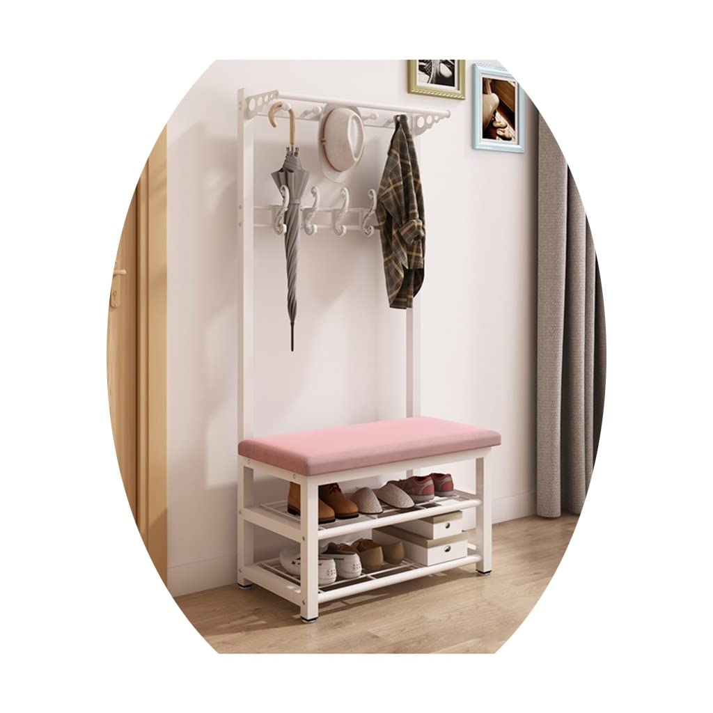 MSHGSKU Industrial Metal Coat Rack with Hooks and Shoe Bench Modern Entryway Hanger for Coats Hats and Bags - White Powder 60x33x172cm
