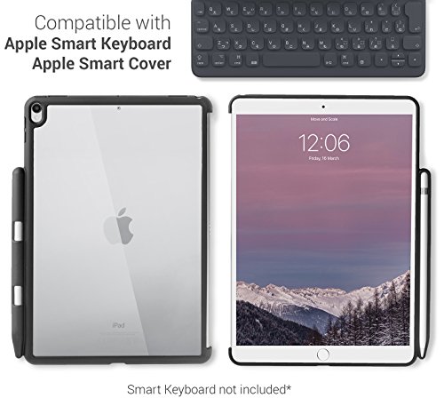 Tineeowl Ipad Pro/Air (10.5-Inch) Case With Pencil Holder [Improved] Thin And Slim, Compatible With Apple Smart Keyboard And Smart Cover (Clear / Black) #TOP6