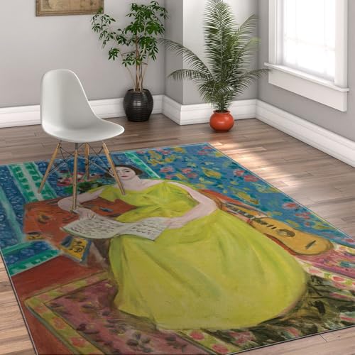 Tapis Henri Matisse 90x150cm jaune moutarde lavable et antidérapant