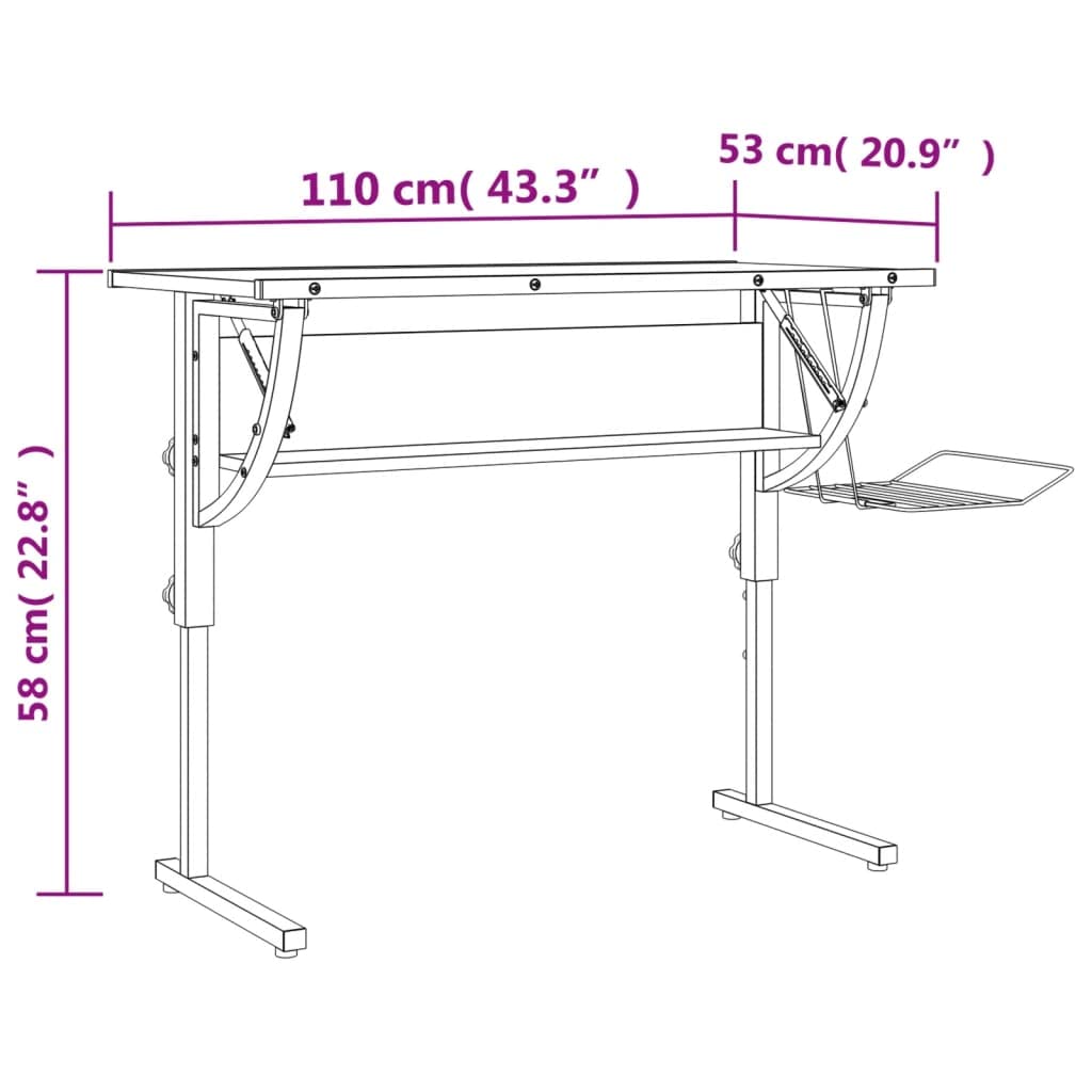 Tavolo per bricolage, nero e grigio, 110 x 53 x (58 – 87) cm, materiale in legno, in acciaio, regolabile, con ripiano, per casa, ufficio, cameretta dei bambini