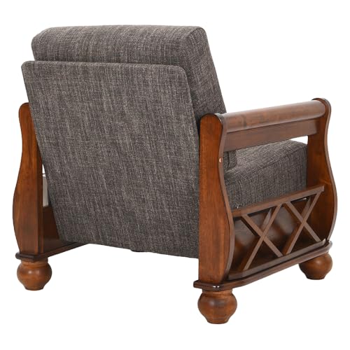 Image of Royaloak Texas American Wooden Sofa 1S | Solid Wood | Fabric Cushion | Pocket Spring | Curved Designer Armrest | Durable and Long Lasting | American Collection | Wooden Sofa | Sofa 1 Seater