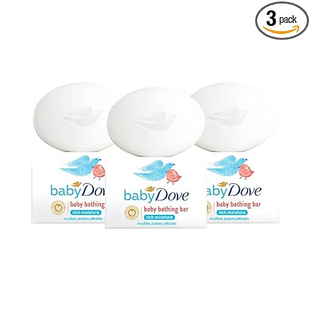 Baby Dove Rich Moisture Bathing Bar 75 g (Combo Pack of 3) Gentle Soap for Babys Soft Skin - Hypoallergenic, No Sulphates, No Parabens