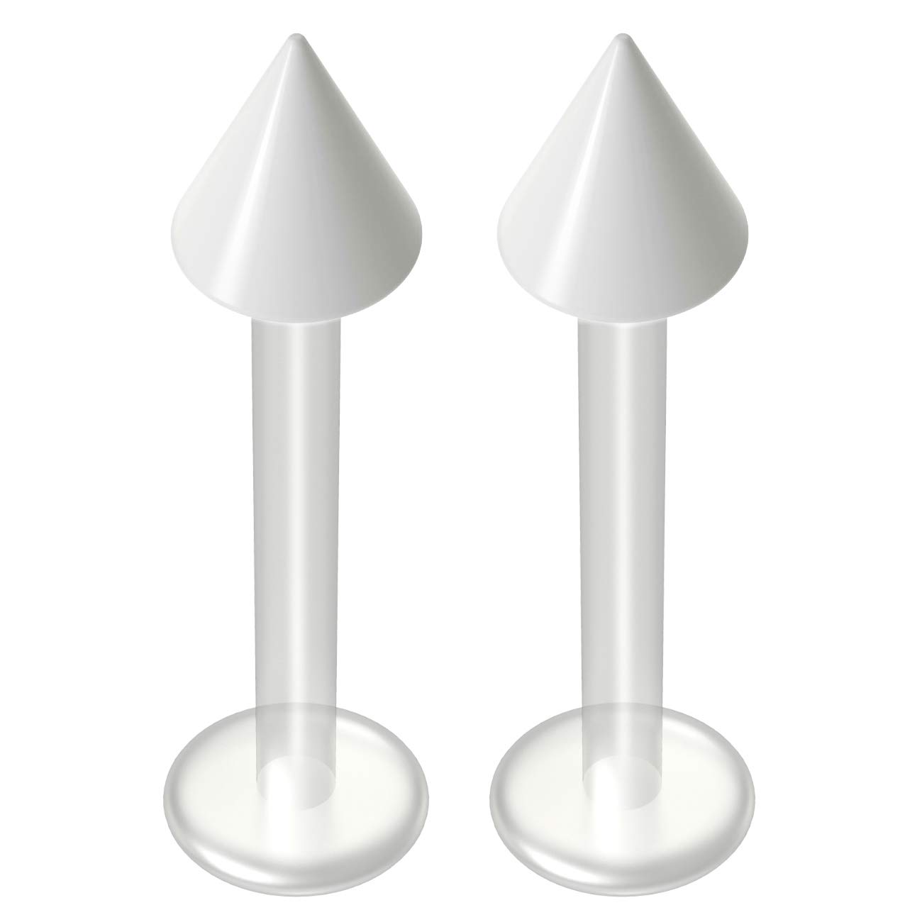 2pc White Labret 14g Stud Flexible Bioplast Clear Plastic Bioflex Monroe Spike Piercing Jewelry 1/2