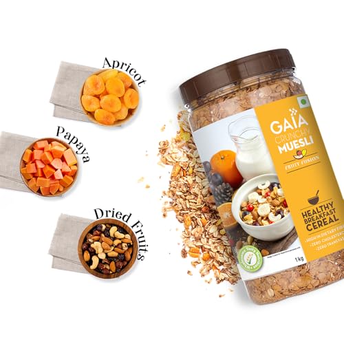 Image of Gaia Crunchy Muesli - Fruit Fusion, 1kg | High-Fiber, Multigrain Breakfast Cereal | Enriched with Real Dried Fruits | Source of Protein, Iron & Antioxidants | Ideal for Weight Watchers & Healthy Lifestyle