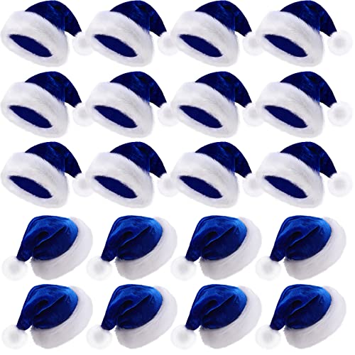 Image of Vicenpal 20 Pcs Santa Hats Bulk Plush Christmas Hats for Adults Women Men Holiday Party Costume(Blue)
