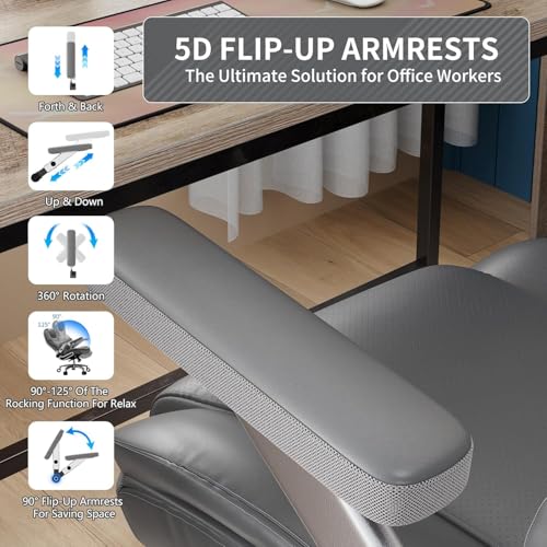 Image of Big and Tall Office Chair with 5D Arms, Fabric & PU Leather Heavy Duty Desk Chair, Adjustable Lumbar Support & Height, Tilt Function, High Back Ergonomic Executive Computer Chair