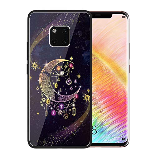 Urhause Tempered Glass Cover Compatible with Huawei Mate 20 Pro Case Glossy Mirror Case Ultra Thin Starry Sky Hard Cover Moon Tempered Glass + Soft Silicone Skin Cover Bumper Anti-Scratch Cover
