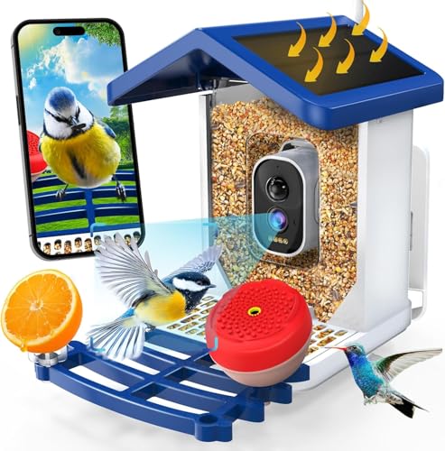 Smart Bird Feeder with Camera, 2.5K HD Bird Feeder Camera with Ai Identify, Auto Capture Videos & Motion Detection, Birdhouse Birdfeeder for Birds Lovers,Famliy,Friends