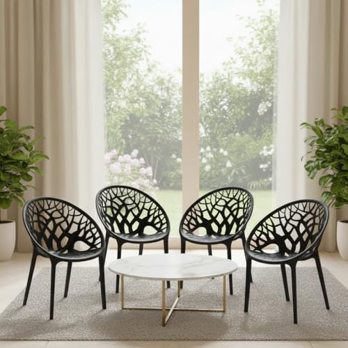 Image of SkyGlamour Crystal Plastic Chair | Chairs for Home, Living Room, Garden, Balcony, Patio Durable Indoor & Outdoor|Plastic Chairs Set of 4; Colour: Iron Black