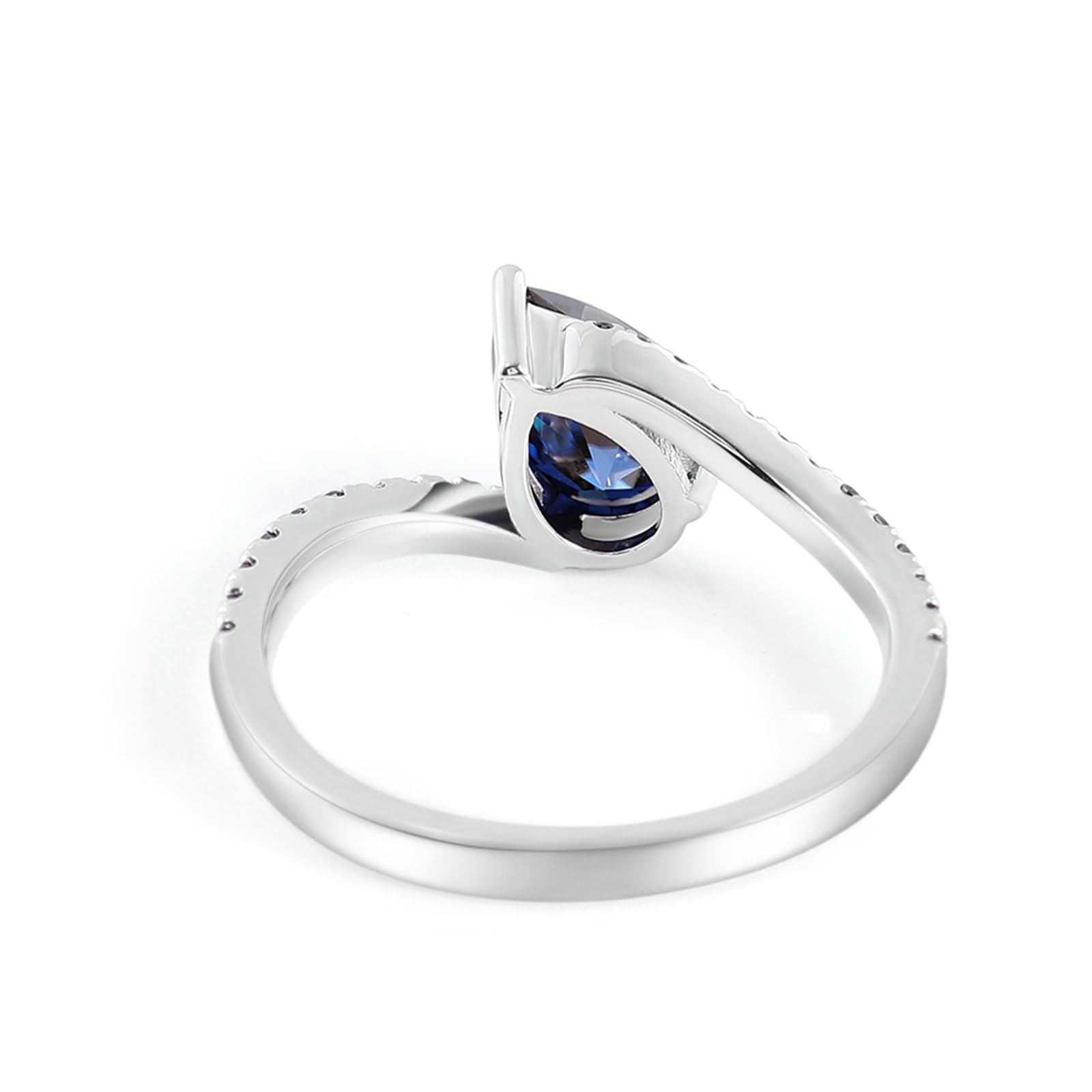 Beydodo Anello da donna in oro bianco 750 585 375, anello di fidanzamento a goccia con zaffiro creato da 1 carati, fedi nuziali, senza nichel, misura 50 (15,9)-62 (19,7), 62 (19.7), metallo prezioso