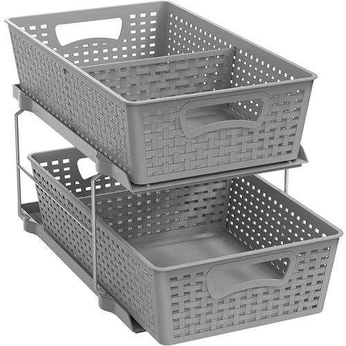 Simple Houseware 2 Tier Bathroom Organizer Tray Pull-Out Sliding Drawer,