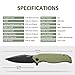 PERWIN Pocket Knife - Folding Knife with Pocket Clip, EDC Knife for Men, D2 Blade G10 Handle, Gift for Men Husband Boy Grandfather, Olive Green