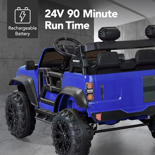 Image of Best Choice Products Kids 24V 2-Seater Electric Ride On Car Truck w / 132lb Weight Capacity, Parent Control, Bluetooth, LED Lights - Blue