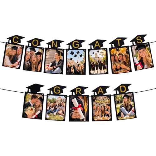 Image of Congrats Grade Graduation Photo Banner, Graduation Photo Display Decorations,Class of 2026 Party Decorations for College Senior, High, Middle, Junior, Kindergarten Pictures Display Grad Party Supplies