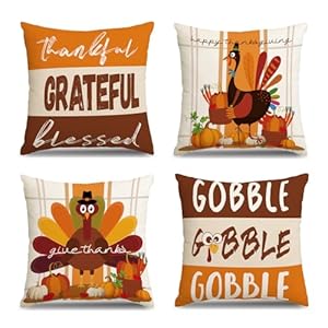 MEHOFOND Thanksgiving Pillow Covers 18x18 Set of 4, Fall Throw Pillow Covers Turkey Pumpkin Orange Farmhouse Home Decor Pillowcase Give Thanks Cushion Case for Sofa Couch MEHOFOND Thanksgiving Pillow Covers 18×18 Set of 4 Fall Throw Pillow Covers Turkey Pumpkin Orange Farmhouse Home Decor Pillowcase Give Thanks Cushion Case for Sofa Couch