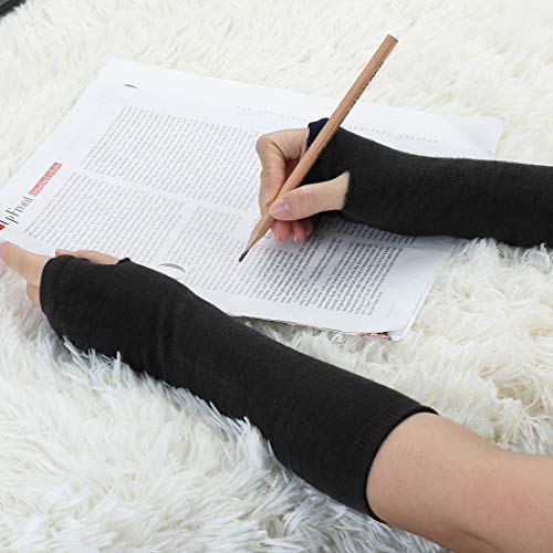 Sourcingmap Grijs zwart elastisch duimgat vingerloze arm handschoenen warmer voor dames - Image 7