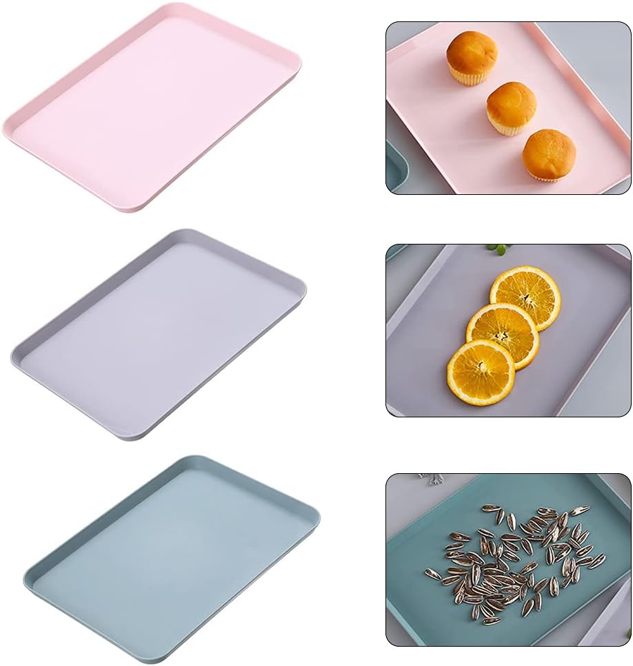 Bandeja Servir Comida, 3 Piezas Bandejas Plástico Servir, Bandejas Comida Rapida, Bandejas Plástico Servir Bebidas, Antideslizante, Sencillez, para Cocina, Comedor, Cafetería, 3 Colores, Grande