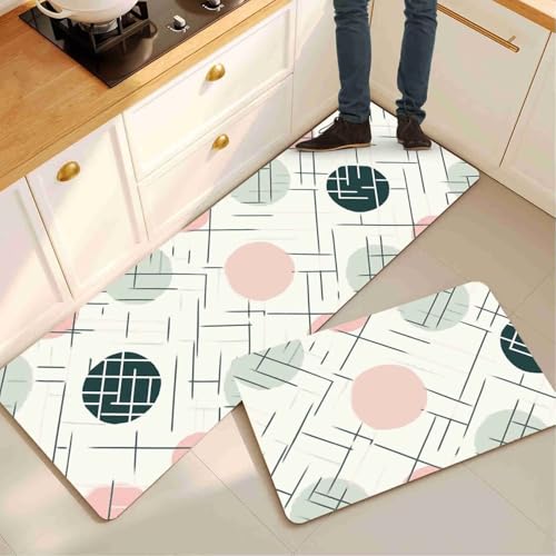 Tapis de cuisine devant evier absorbant rose - Lot de 2 tapis de sol - 2