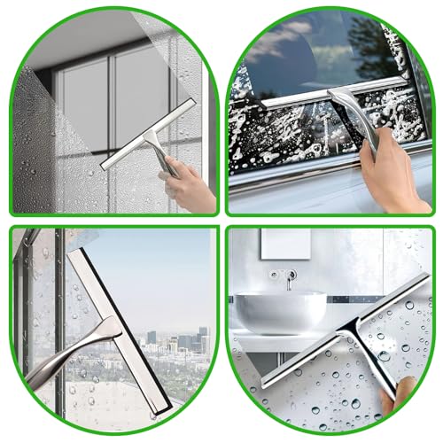 Image of All-Purpose Shower Squeegee for Shower Glass Door, Stainless Steel Shower Squeegee, Bathroom Cleaner Tool, 10 Inch