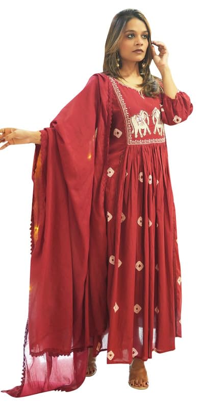 Ensemble kurta et pantalon brodé en coton supérieur pour femme avec dupatta