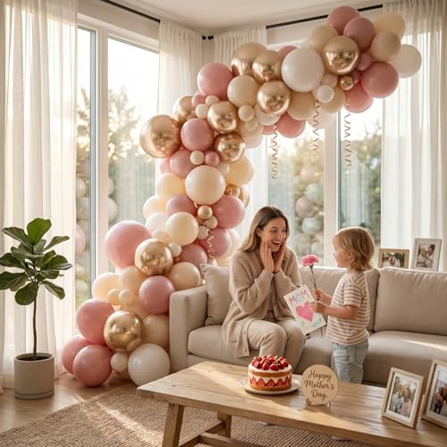 Image of Dusty Pink Balloons, 60Pcs Pastel Pink and White Balloon Beige Sand White Champagne Gold Latex Neutral Balloons for Women Birthday Boho Wedding Bridal Shower Party Mothers Day Anniversary Decorations
