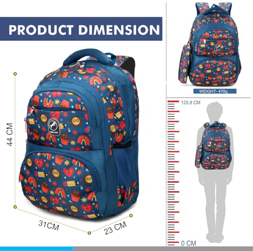 Image of Chris & Kate Premium 32 L Multi-Print School Bag for Boys Girls and Kids Spacious Interiors Casual Backpack Perfect for School, College, Everyday Use Includes Free Stationery Pouch and Rain Dust Cover