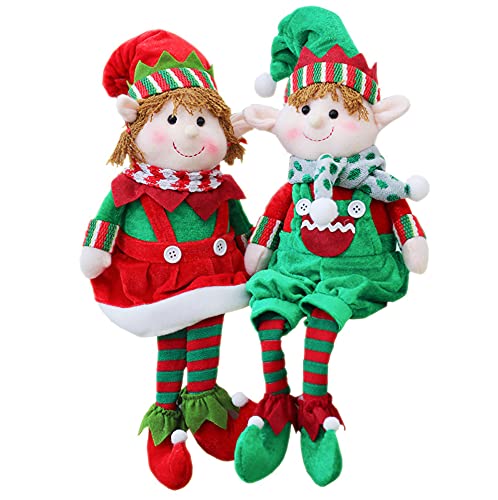 Christmas Elves Decorations Boy Girl Elfs Doll Ornament Leggy Elf Doll Plush Stuffed Toys Desktop Xmas Decor Decorative Artware (Green+Red, 6.318.9inch)