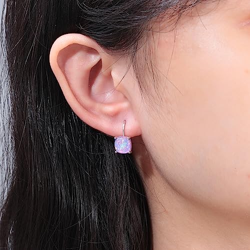 CiNily Leverback Dangle Earrings for Women Girls Hypoallergenic,14K Gold Plated Pendant Earrings Square Opal Hoops Hanging Lever Earrings Fashion Jewelry Gifts for Sensitive Ears2