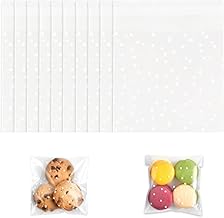Siliget 100Pcs Cellophane Bags - 10 x 10 cm, Self Adhesive Small Plastic Packaging Bags with White Dot, Clear Frosted Plastic Package for Sweet Cookie Chocolates Biscuit Candy