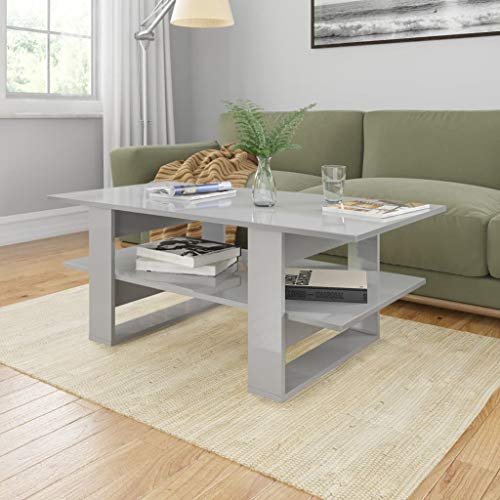 Tidyard Mesa de Centro de Aglomerado Mesa de Centro Elegante Gris con Brillo 110x55x42 cm