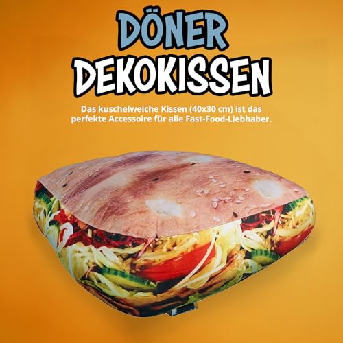 United Labels Döner Kebab Kissen, Kopfkissen 40x30 cm, Sofakissen in Dönertüte, Dekokissen, lustiges Geschenk für Kinder und Erwachsene