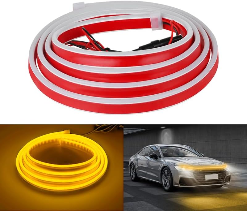 Tira de luz LED para capó de coche, 71 pulgadas, luz amarilla, flexible, para correr durante el día, inicia la luz de escaneo para automóviles,