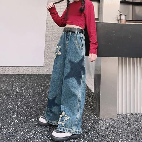 Teen Girls Baggy Jeans Star Patchwork Denim Pants for Kids Girls Vintage High Waisted Wide Leg Jeans Trendy Denim Pants2