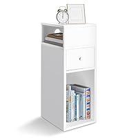 VOUNOT® Comodino Stretto con Cassetto e 2 Scomparti Aperti, Tavolino Comodino Salvaspazio