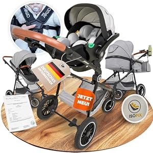 Kinderwagen 3 in 1 [Babywagen & Autositz] mit Babyschale Fahrgestell Kombi als Set | Stroller Baby | Isofix Station & 5-Punkt Sicherheitsgurt Kinderwagen Buggy Reisebuggy Buggys | Babywagen