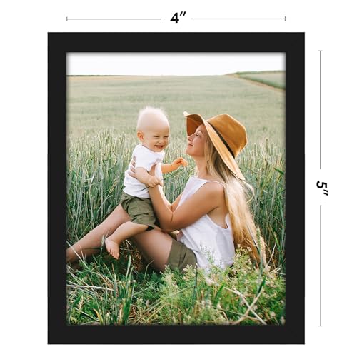 Image of Americanflat 4x5 Picture Frame with Shatter-Resistant Glass - Streamline Collection - Thin Border Photo Frame for Tabletop and Wall Display - Hanging Hardware and Easel Stand Included - Black