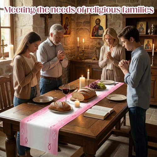 Tischläufer Fisch aus Vlies,Weiß / Pink,180cm x 35cm,für Jungen und Mädchen Kommunion Konfirmation Taufe