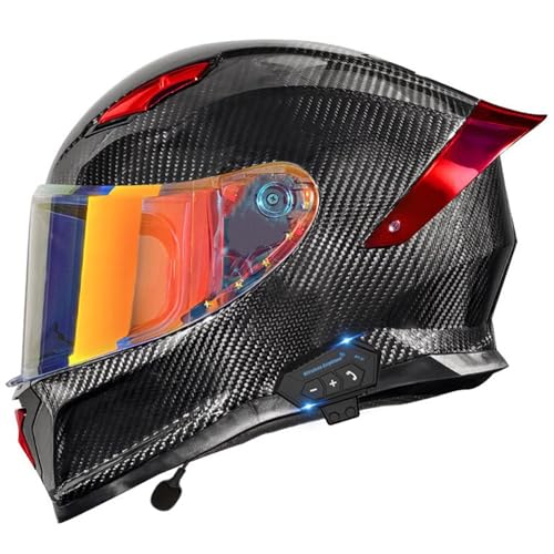 FVCNGP Motorcycle Carbon Fiber Full Face Helmets with Spoiler Sport Touring Street Moped Scooter Chopper ATV Snowmobile Motorcycle Helmet DOT Approved