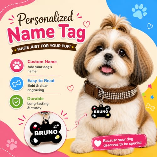 Image of Nylon Customized Dog Neck Belt Collar with Name ID Tag, Soft Fur Padded Dog Collar | for 36-45 Kilograms Dogs (XL, Brown),10 Cm,5 Cm