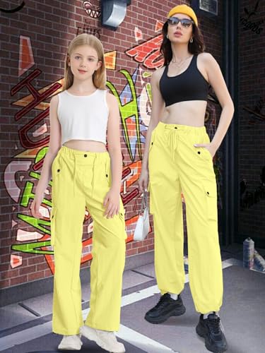 Image of Cromoncent Cargo Pants Girls & Women Parachute Pants Y2K Baggy Rave Clothes Waterproof with Pockets, 6 Years - 3XL
