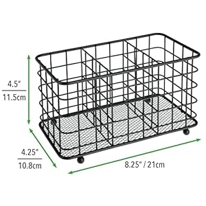 Mdesign farmhouse modern metal wire cutlery and utensil storage organizer bin for kitchen pantry table and countertop utensil caddy holds forks knives spoons napkins 3 sections black  urban country home decor