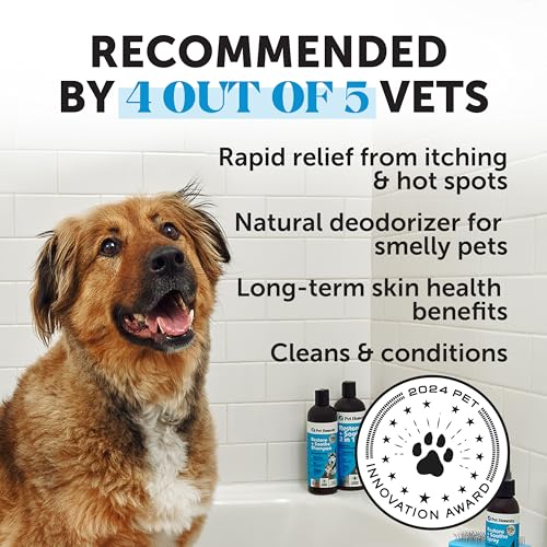 Image of 2 in 1 Dog Shampoo and Conditioner - Medicated Cat Shampoo for Itchy Skin Relief, Sensitive Skin Oatmeal Shampoo with Aloe Vera + MicroSilver BG for Hot Spot Treatment, Deodorizing Wash (16oz)